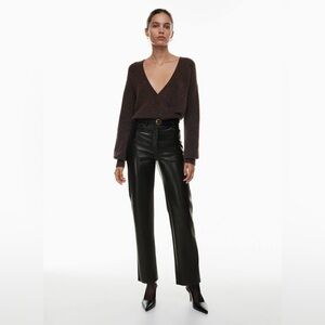 ARITZIA WILFRED The Melina Pants Vegan Leather High Rise Pants Black Sz 6 Short
